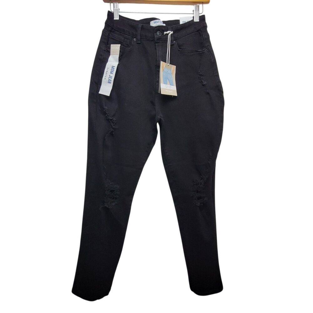 Wax Black Distressed Mom Stretch Jeans Size 9/29